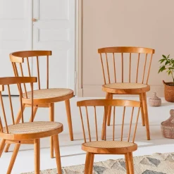 Set of 4 wooden and caned chairs