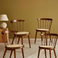 Set of 4 wooden and caned chairs