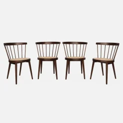 Set of 4 wooden and caned chairs