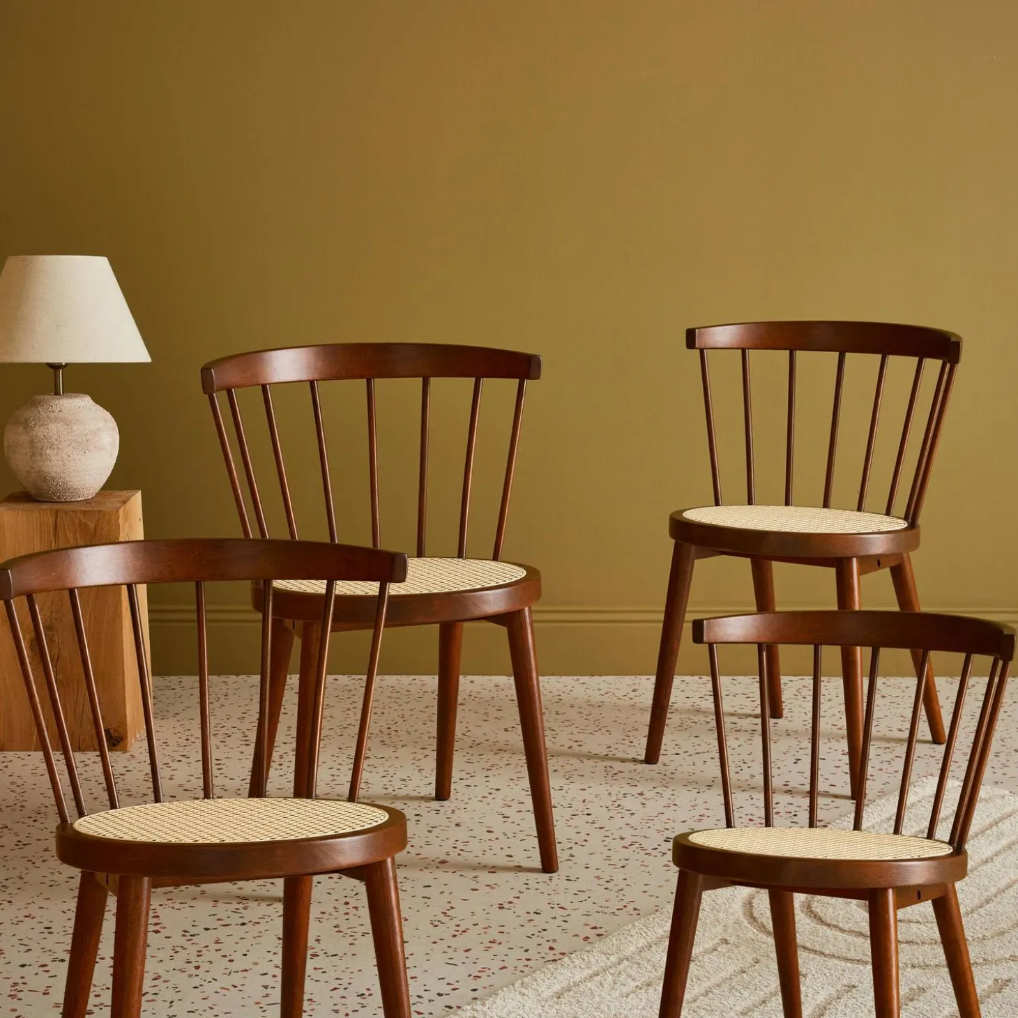 Set of 4 wooden and caned chairs