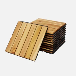 Set of 30x30cm wooden patio tiles with slats