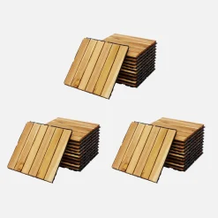 Set of 30x30cm wooden patio tiles with slats