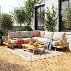 Set of 30x30cm wooden patio tiles with slats