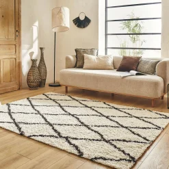 Shaggy indoor rug, Berber style, black and white