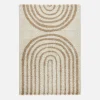 Shaggy indoor rug, rainbow geometric patterns, beige.