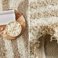 Shaggy Indoor Rug with Beige Geometric Patterns