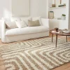 Shaggy Indoor Rug with Beige Geometric Patterns