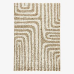 Shaggy Indoor Rug with Beige Geometric Patterns