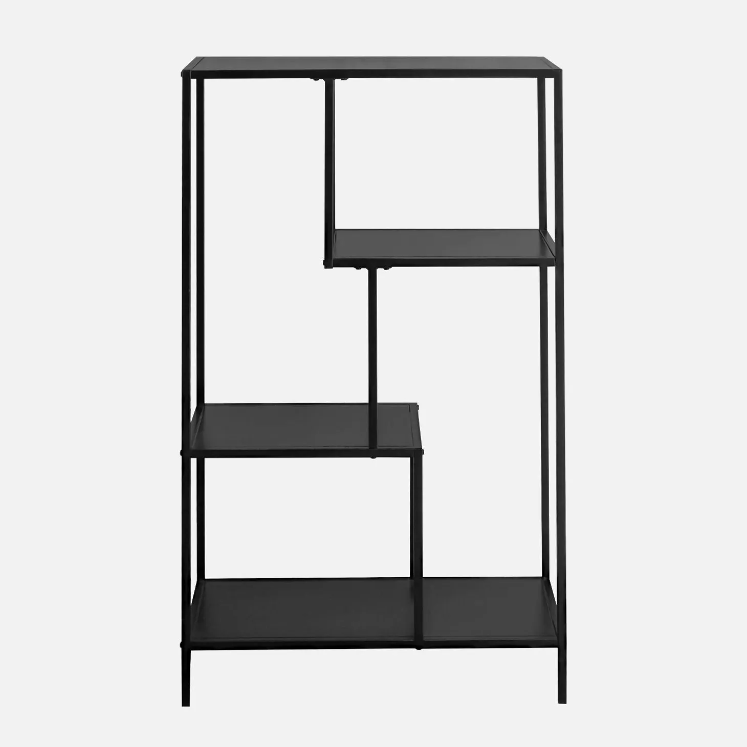 4-shelf asymmetrical bookshelf in black metal