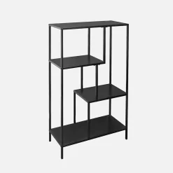 4-shelf asymmetrical bookshelf in black metal