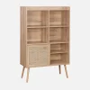 5-shelf bookcase, sliding doors with wood and cane effect