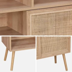5-shelf bookcase, sliding doors with wood and cane effect