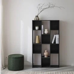 3-shelf bookshelf with 12 compartments