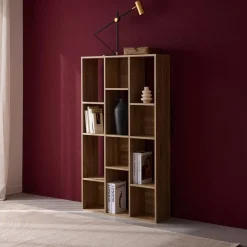 3-shelf bookshelf with 12 compartments