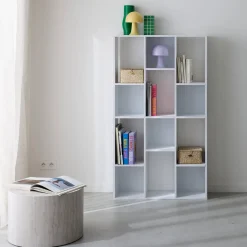 3-shelf bookshelf with 12 compartments