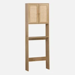 Shelf furniture for toilet, wood decor and caning
