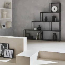 4-shelf industrial bookshelf in black metal