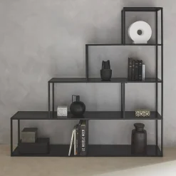 4-shelf industrial bookshelf in black metal