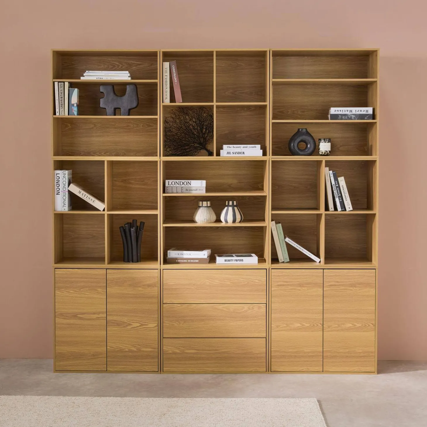 Shelf kit, modular bookcase wood decor 9 elements