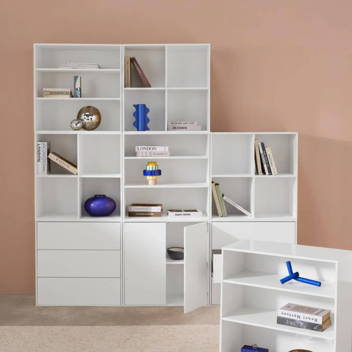 Shelf kit, modular bookshelf wood decor 9 elements