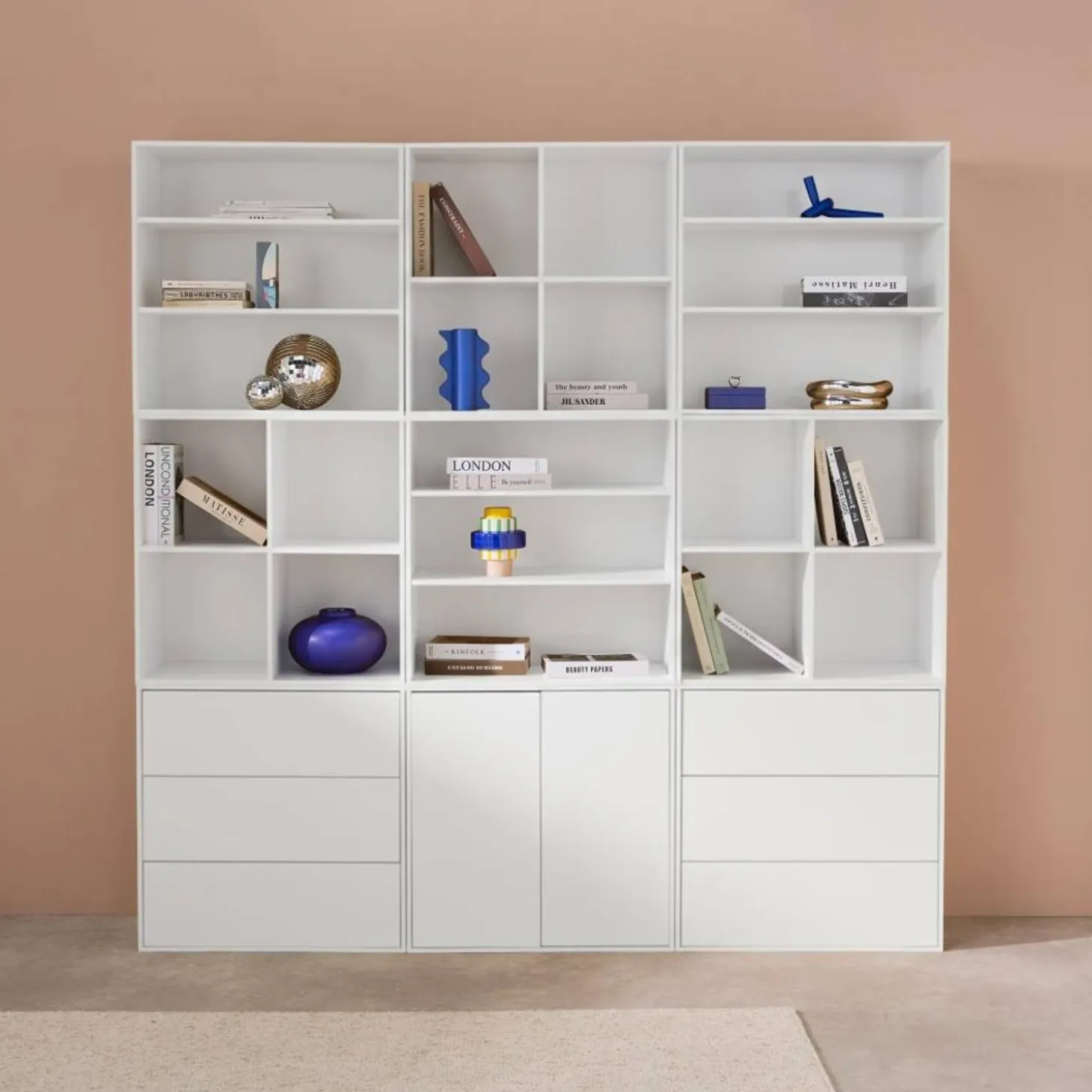 Shelf kit, modular bookshelf wood decor 9 elements