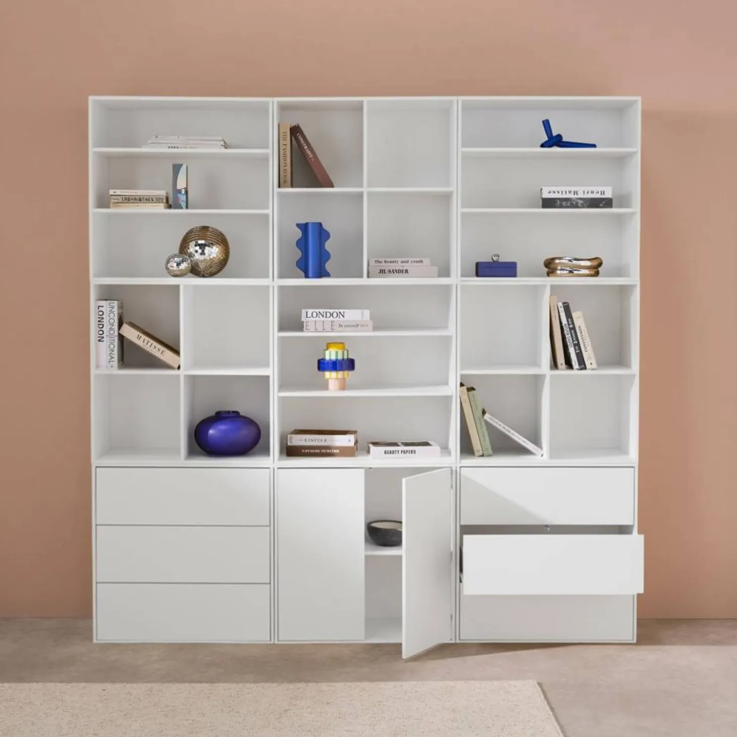 Shelf kit, modular bookshelf wood decor 9 elements