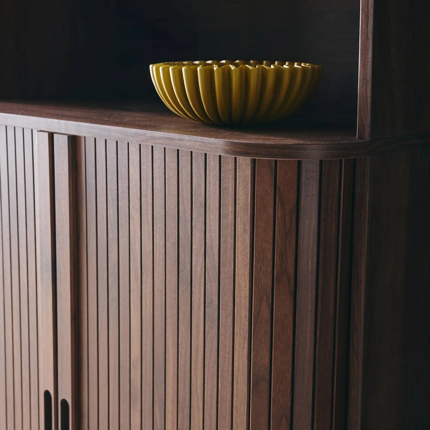 Shelf library decor grooved wood 2 sliding doors 4 levels