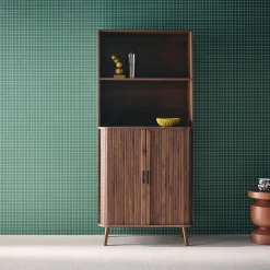 Shelf library decor grooved wood 2 sliding doors 4 levels