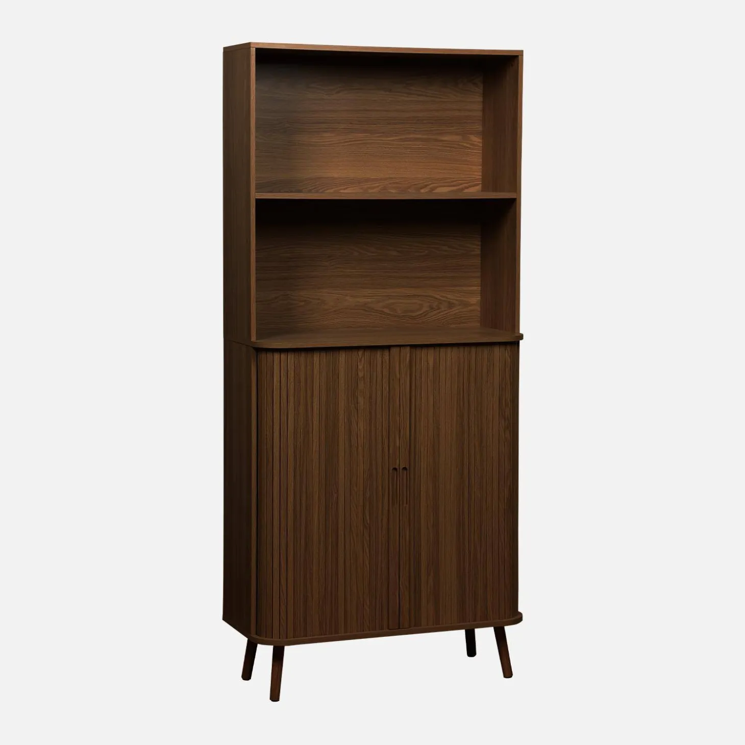 Shelf library decor grooved wood 2 sliding doors 4 levels