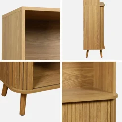 Shelf library decor grooved wood 2 sliding doors 4 levels