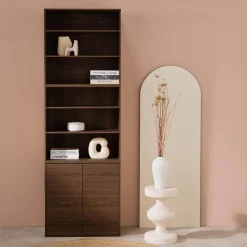 Shelf, modular bookcase with wood decor 3 elements - 2 doors 5 shelves