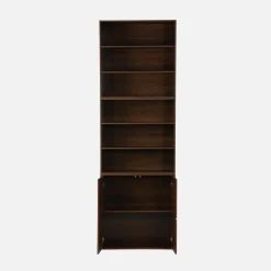 Shelf, modular bookcase with wood decor 3 elements - 2 doors 5 shelves