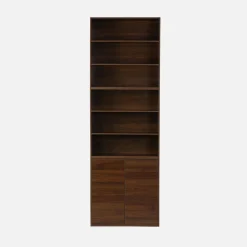 Shelf, modular bookcase with wood decor 3 elements - 2 doors 5 shelves