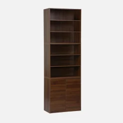 Shelf, modular bookcase with wood decor 3 elements - 2 doors 5 shelves