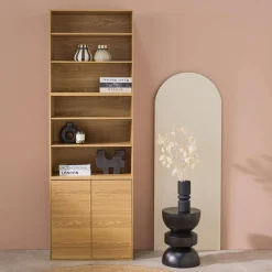 Shelf, modular bookcase with wood decor 3 elements - 2 doors 5 shelves