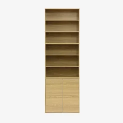Shelf, modular bookcase with wood decor 3 elements - 2 doors 5 shelves