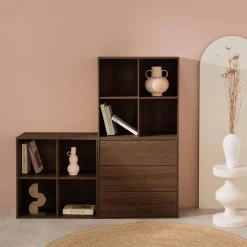 Shelf, modular bookcase wood decor 3 elements - 3 drawers 8 niches