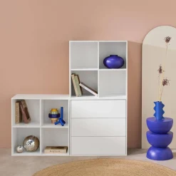 Shelf, modular bookcase wood decor 3 elements - 3 drawers 8 niches