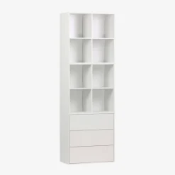 Shelf, modular bookcase wood decor 3 elements - 3 drawers 8 niches