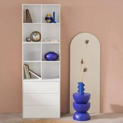 Shelf, modular bookcase wood decor 3 elements - 3 drawers 8 niches