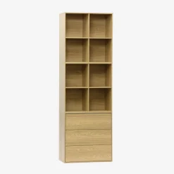 Shelf, modular bookcase wood decor 3 elements - 3 drawers 8 niches