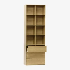 Shelf, modular bookcase wood decor 3 elements - 3 drawers 8 niches