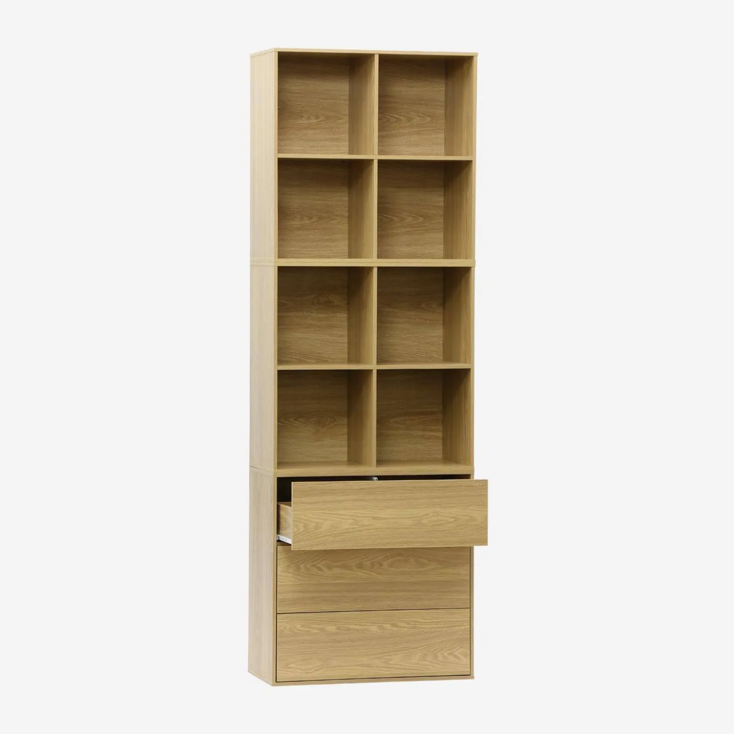 Shelf, modular bookcase wood decor 3 elements - 3 drawers 8 niches