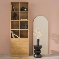 Shelf, modular bookcase wood decor 3 elements - 2 doors 8 compartments