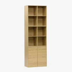 Shelf, modular bookcase wood decor 3 elements - 2 doors 8 compartments