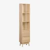 3-shelf storage column wood decor with 2 drawers