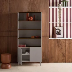 Shelving unit bookcase metal and wood decor 6 levels