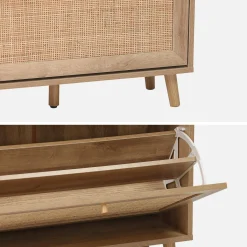 Shoe cabinet with 3 drawers wood decor and cane