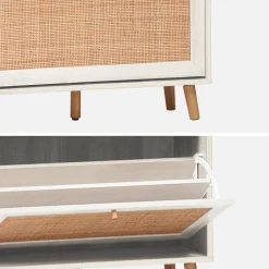 Shoe cabinet with 3 drawers wood decor and cane