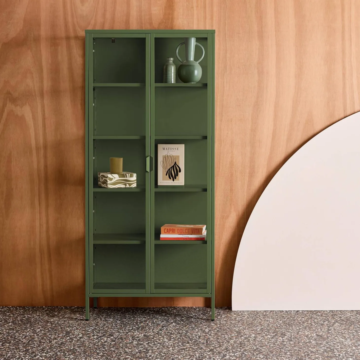 Sideboard, steel and tempered glass china cabinet with 2 doors